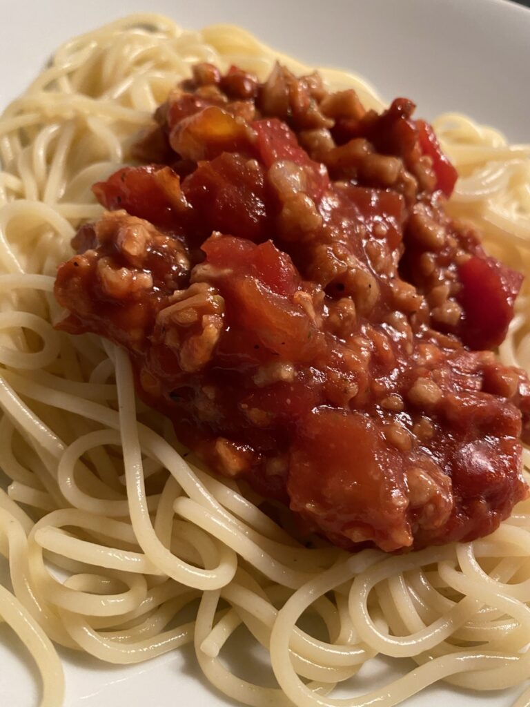 Bild von meiner Spaghetti «Bolognese» mit den Soja Schnetzel von Alnatura