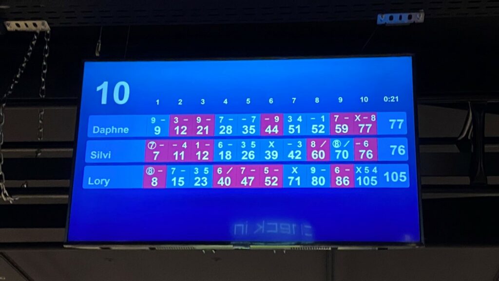 Bild ds Punktestandes beim Bowling im blue Cinema Maxx Winterthur