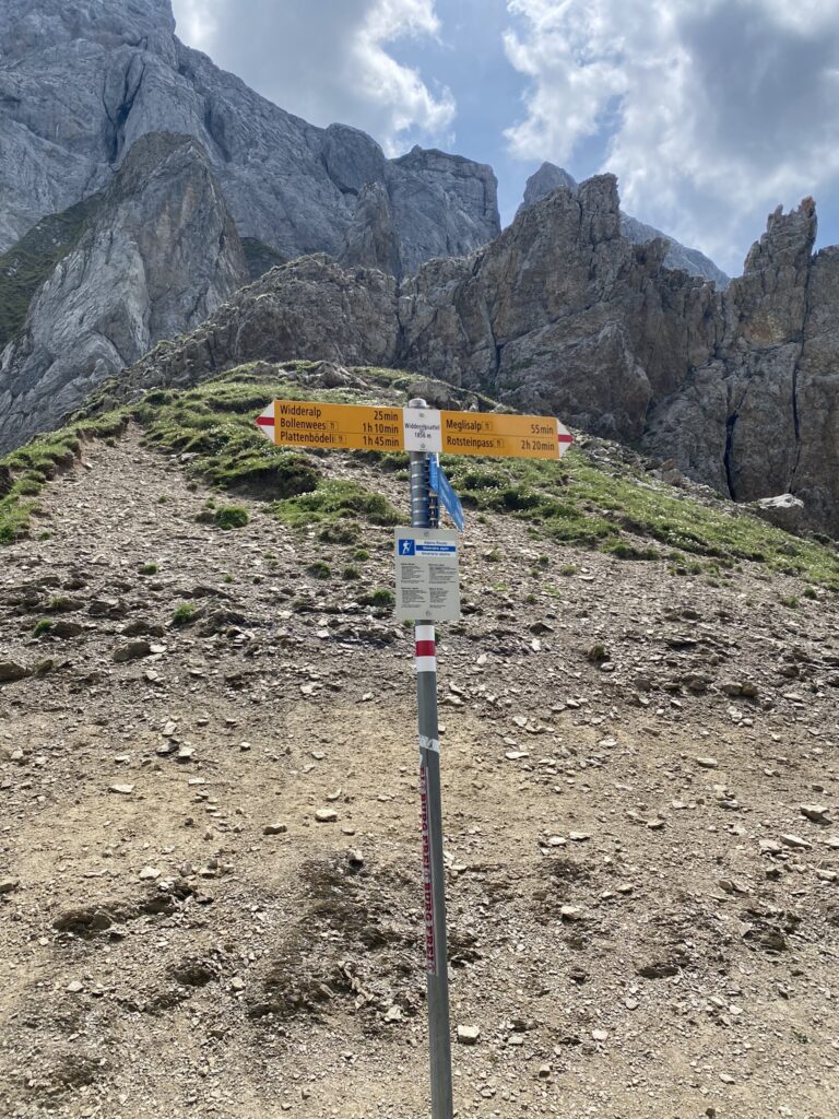 Bild des Wegweisers auf dem Widderalpsattel